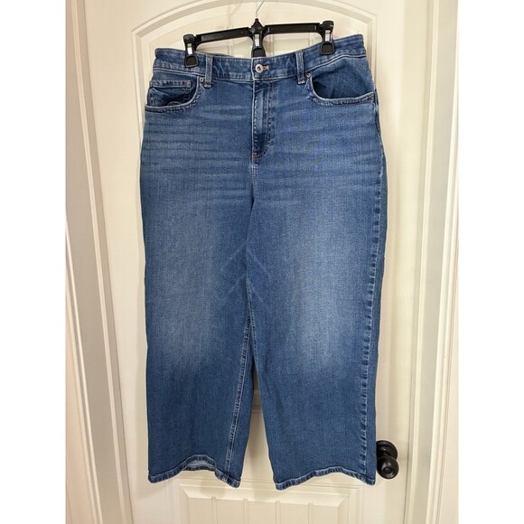Talbots Women’s Wide Leg Crop Jeans High Rise Sz 14 Medium Wash Denim - Picture 1 of 2